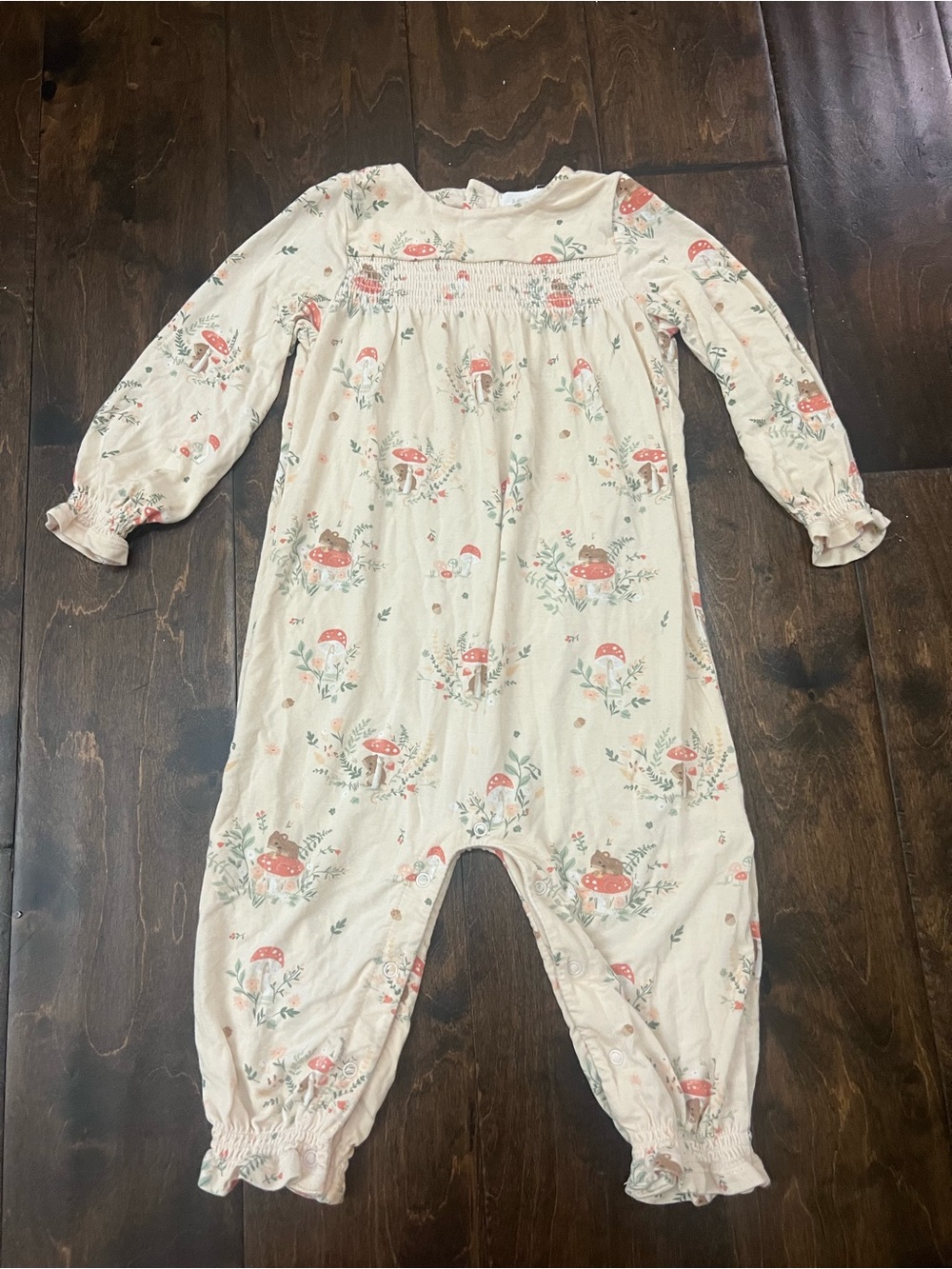 Angel Dear Cream Floral Mushroom Print Long Sleeve bamboo outfit